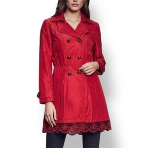 Red Lace Hem Trench Coat | Belted | NWT